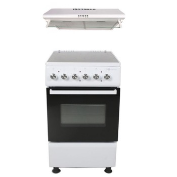 Aragaz electric si hota clasica Studio Casa Mercur White 4Z 50/60 cm, Cuptor electric, Plita vitroceramica cu 4 zone de gatire, Ventilator, Alb Aragaz electric si hota clasica Studio Casa Mercur White 4Z 50/60 cm, Cuptor electric, Plita vitroceramica cu 4 zone de gatire, Ventilator, Alb