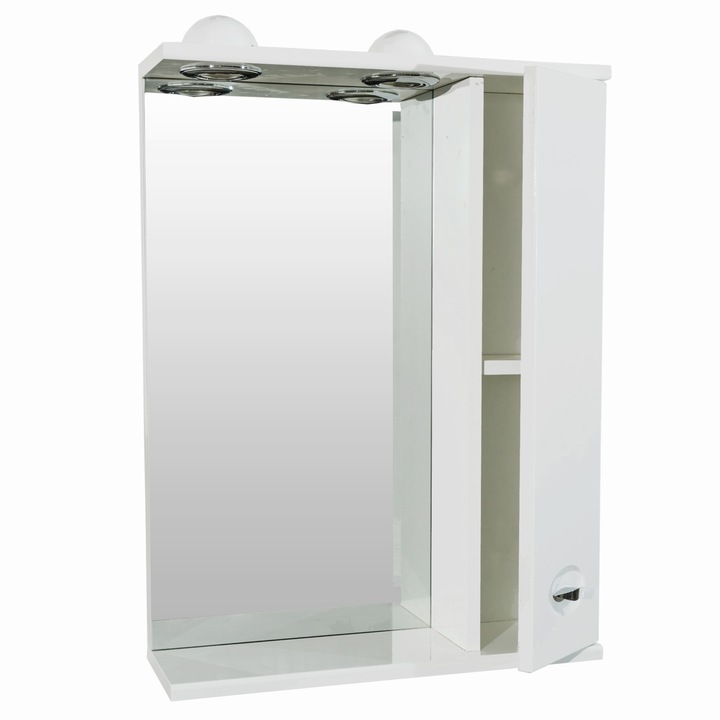 Oglinda de baie cu dulap Conect, 50 cm, iluminare LED, Alb