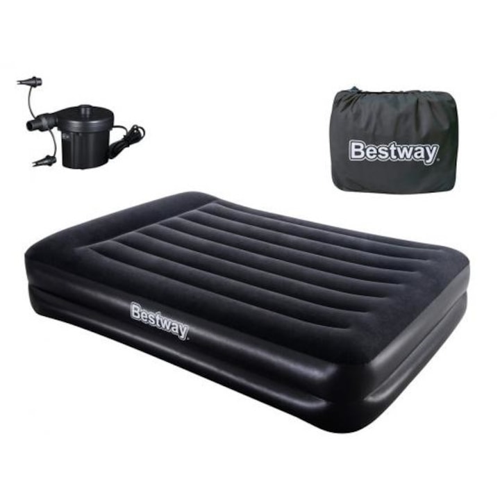 Bestway felfújható 2 személyes velúr matrac fekete színben pumpával és táskával