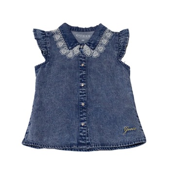 Camasa fete Guess, albastra din denim cu dantela, 116-122cm Camasa fete Guess, albastra din denim cu dantela, 116-122cm