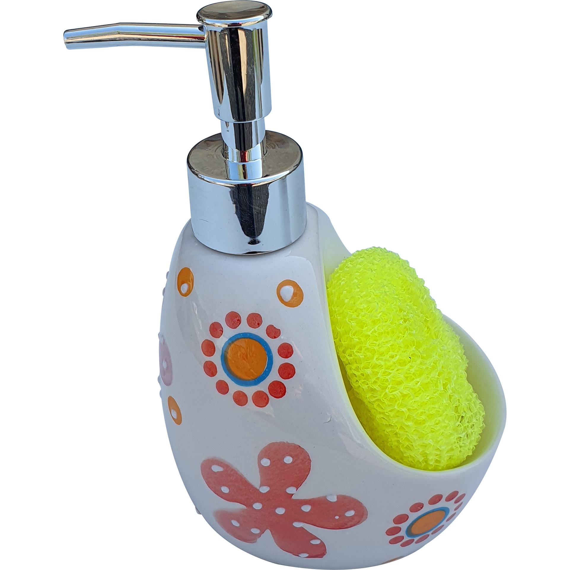 Dozator ceramic detergent lichid cu burete, crem cu rosu