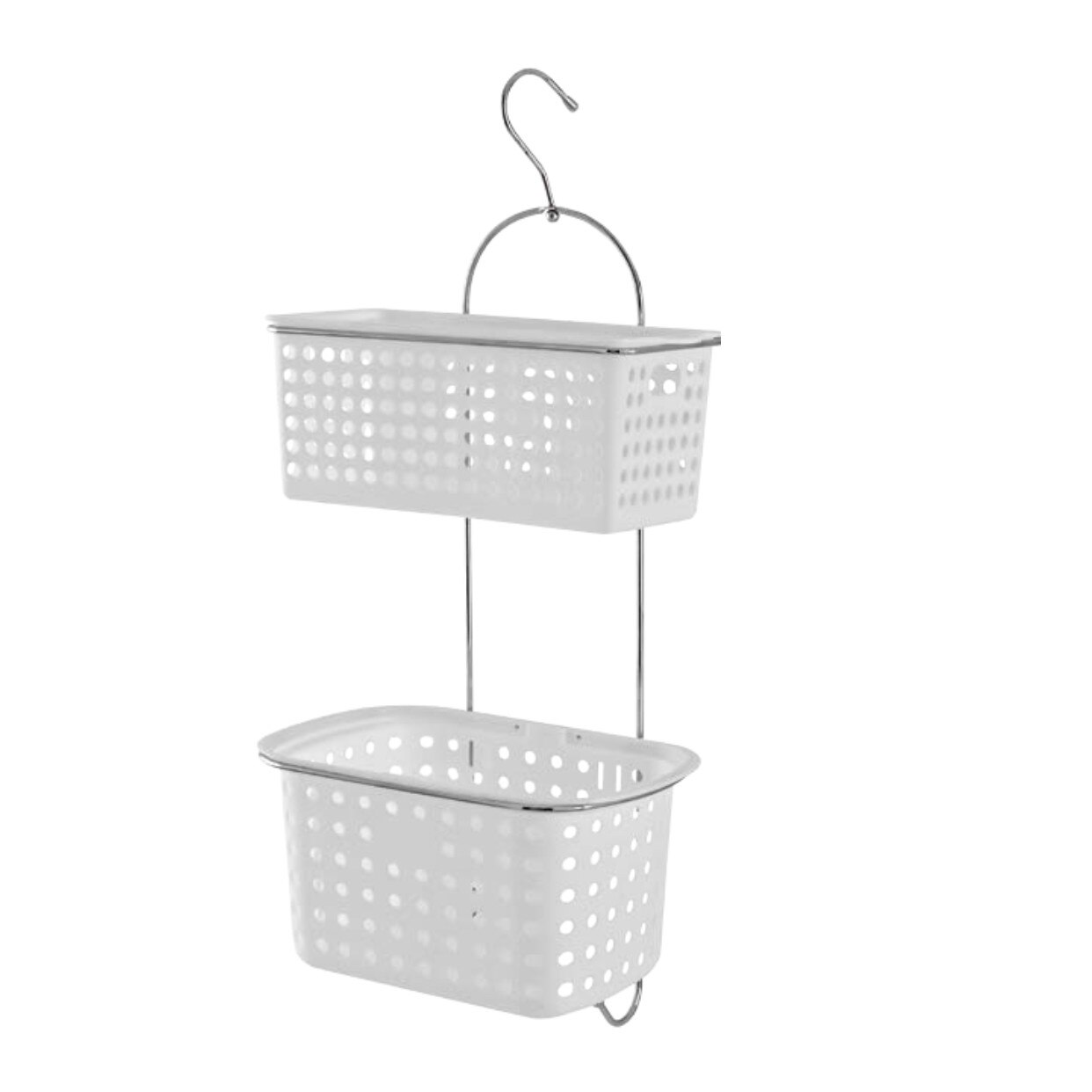 Etajera dus Katy, alb, cu carlig si 2 cosuri, din otel cromat, 30x20x68 cm