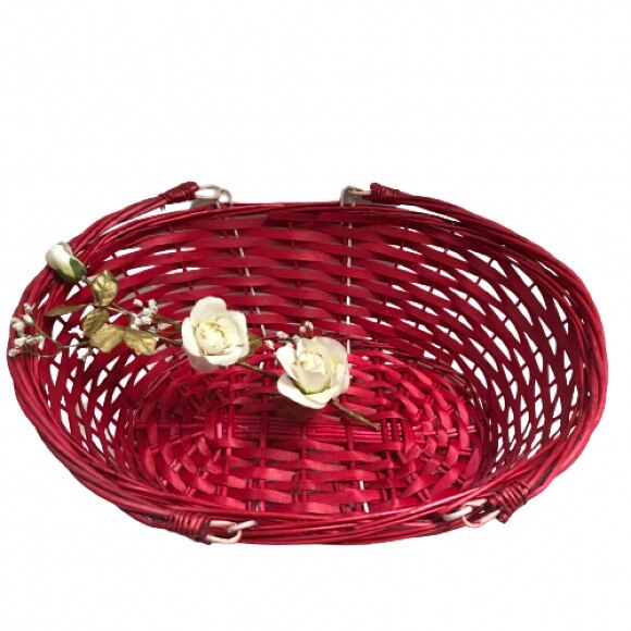 Овална плетена кошница с 2 червени кошници 40x30x14см, 230 гр. - eMAG.bg