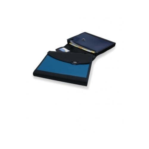 Servieta Rapesco A4+ID Designer, 24 compartimente, albastru metalic