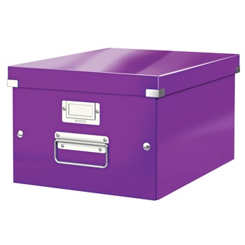 Cutie depozitare Leitz WOW Click & Store, carton laminat, medie, cu capac si manere, usor de asamblat, mov Cutie depozitare Leitz WOW Click & Store, carton laminat, medie, cu capac si manere, usor de asamblat, mov
