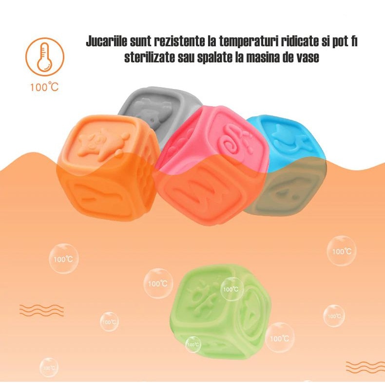 Set 10 cuburi educative din silicon, cu modele 3D, pentru dentitia ...
