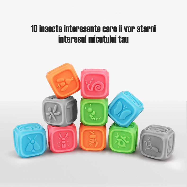 Set 10 cuburi educative din silicon, cu modele 3D, pentru dentitia ...