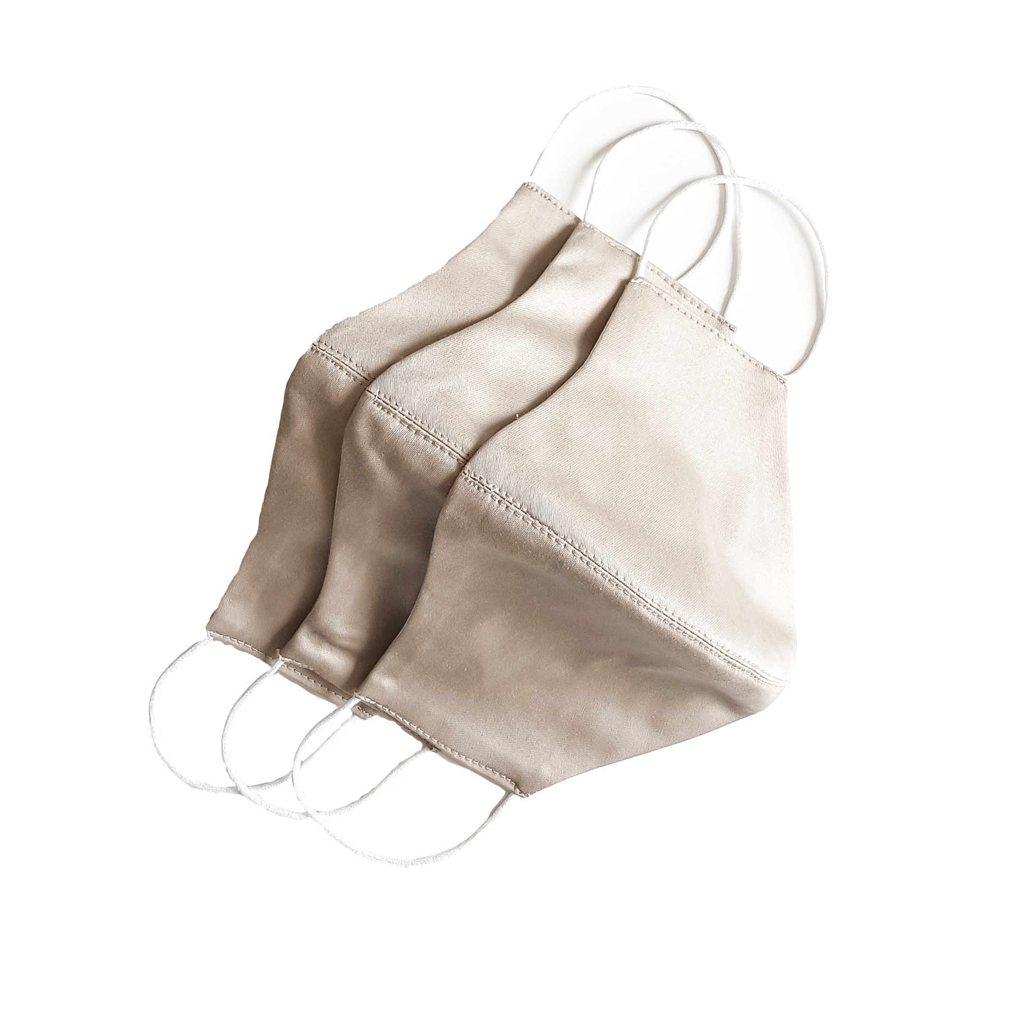 Set 3 masti protectie faciala reutilizabile, Emily G, cu 2 fete, din bumbac, bej