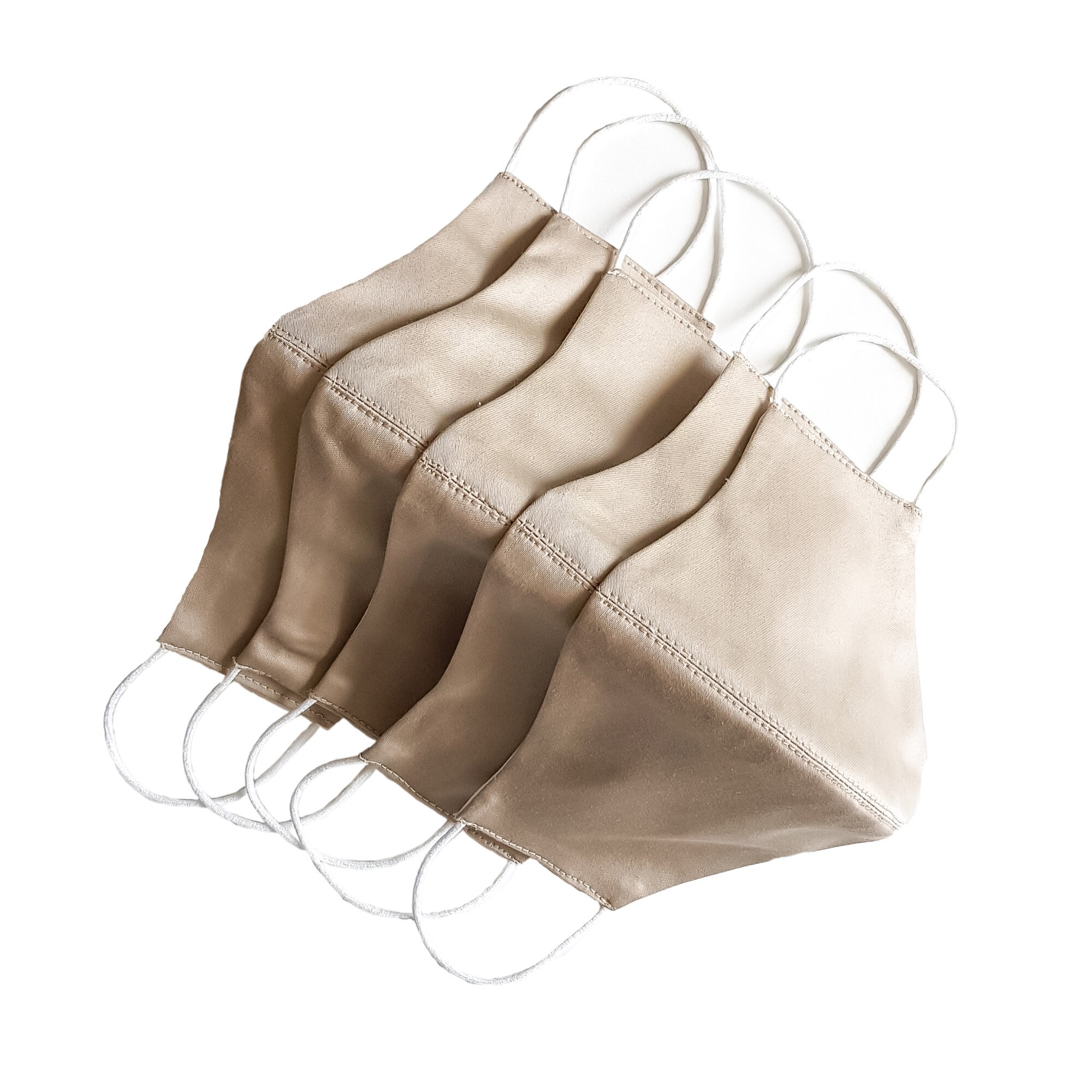 Set 5 masti protectie faciala reutilizabile, Emily G, din material textil, bumbac, cu 2 fete, bej/alb