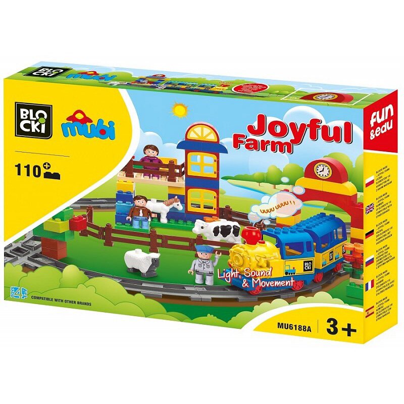 Joc constructie Blocki mubi , Ferma si Trenulet , 110 piese , Robentoys