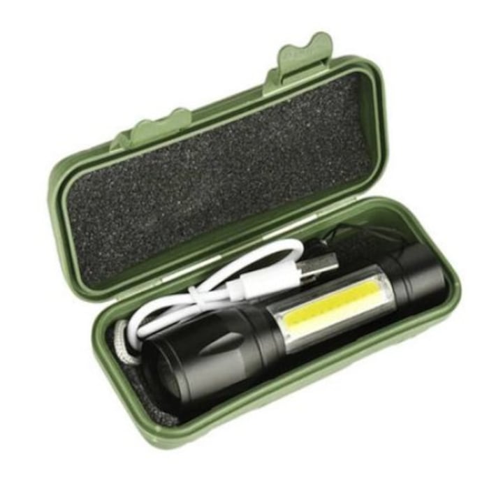 LED джобен фенер с фокус Automat, акумулаторна батерия, 95 х 25 х 20 мм, черен