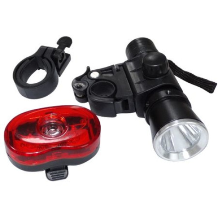 Комплект LED светлини за велосипед Automat, предна и задна, постоянна или мигаща функции, черен