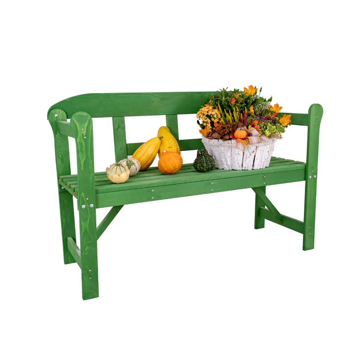 Banca de gradina Transilvan, Emy pentru 2 persoane, 125x81x45 cm, Verde
