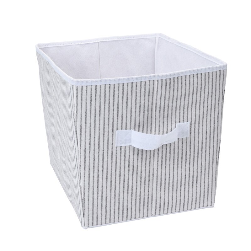 Cutie organizare, din bumbac si poliester, Alba cu dungi Gri, 39x30x24 cm