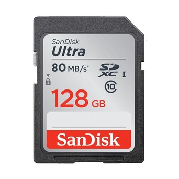 Card de memorie SD SanDisk ULTRA 128 GB, Class10 EX-FAT XC, 80 MB/S SD Card, SDUNC, Grey Card de memorie SD SanDisk ULTRA 128 GB, Class10 EX-FAT XC, 80 MB/S SD Card, SDUNC, Grey