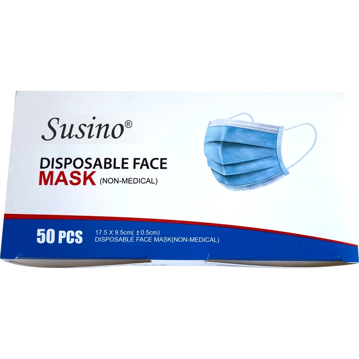 Set 50 bucati masti faciale, de unica folosinta,3 straturi, Albastru, SUSINO