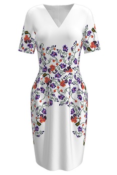 Rochie alba, cu buzunare, imprimata digital cu model floral, Alb cu imprimeu floral Rochie alba, cu buzunare, imprimata digital cu model floral, Alb cu imprimeu floral