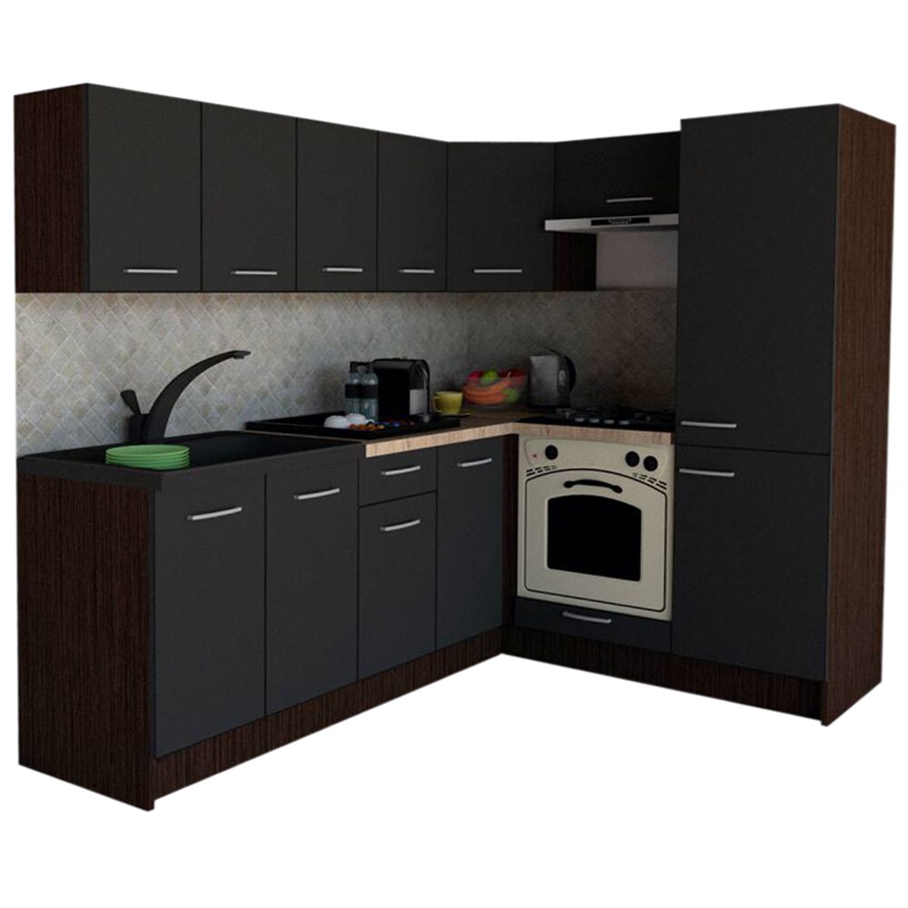 Set Bucatarie de Colt GENA NEW 5 DR. 170-220, Genarom, Cu Corp de Cuptor, Wenge / Decor 0164