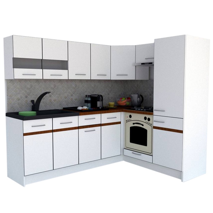 Set Bucatarie de Colt GENA NEW 5 DR. 170-220, Genarom, Cu Corp de Cuptor, Alb