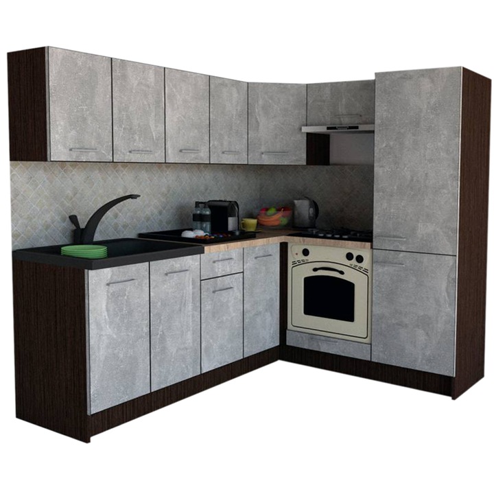 Set Bucatarie de Colt GENA NEW 5 DR. 170-220, Genarom, Cu Corp de Cuptor, Wenge / Decor 4298