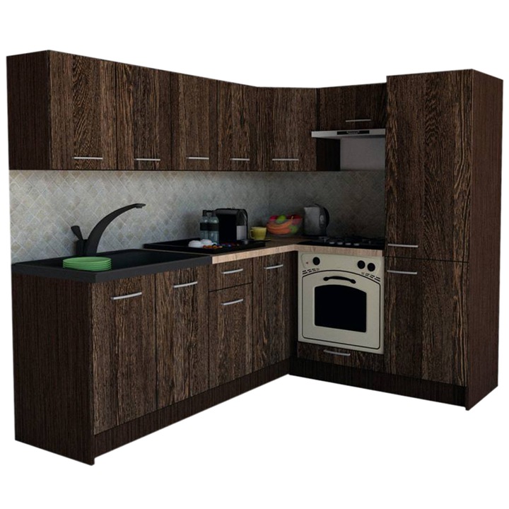 Set Bucatarie de Colt GENA NEW 5 DR. 170-220, Genarom, Cu Corp de Cuptor, Wenge / Decor 7648