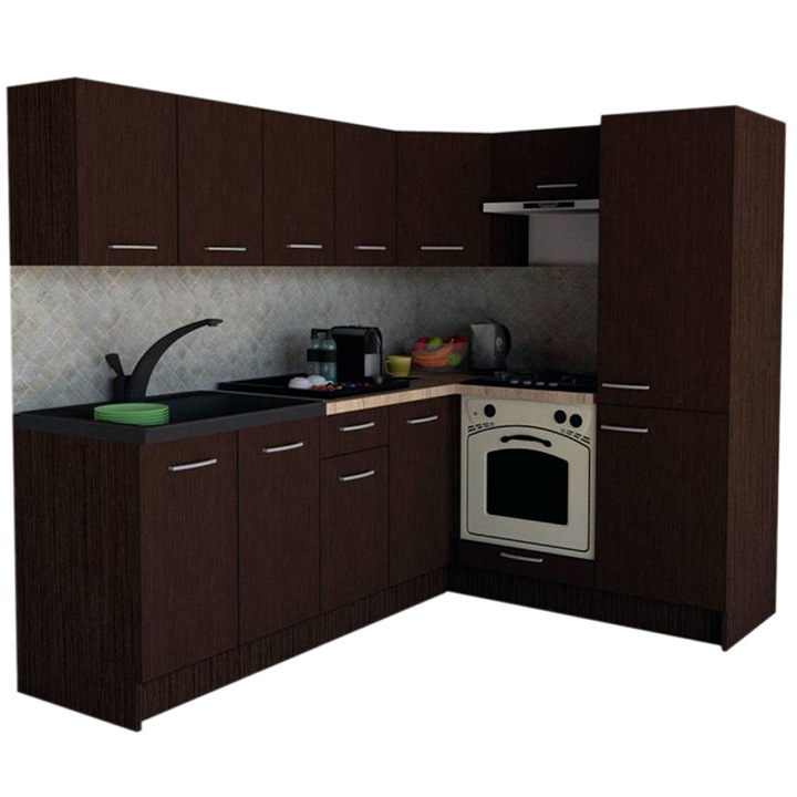 Set Bucatarie de Colt GENA NEW 5 DR. 170-220, Genarom, Cu Corp de Cuptor, Wenge / Decor 8548