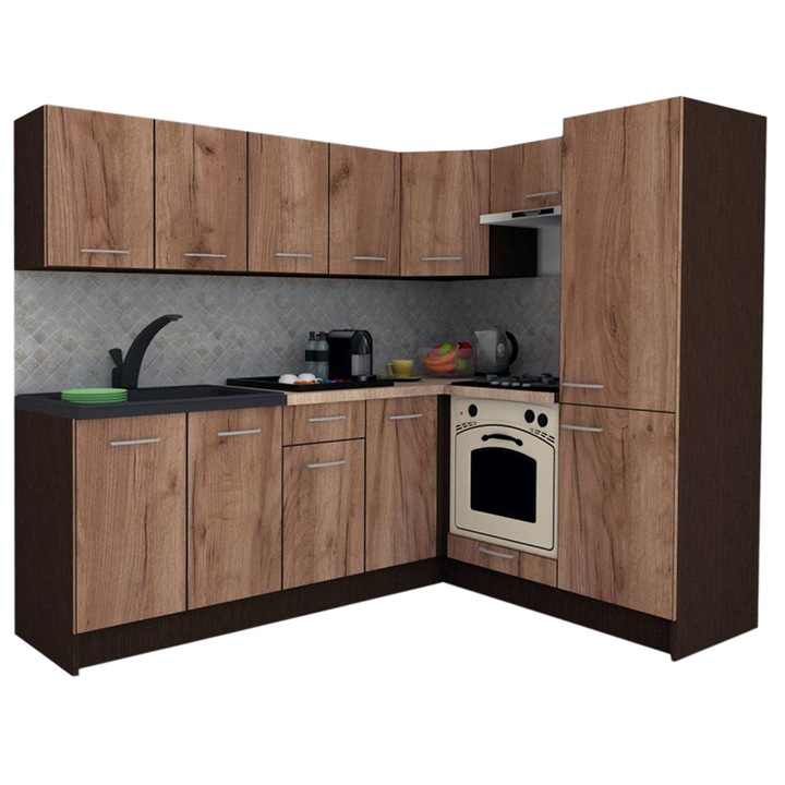 Set Bucatarie de Colt GENA NEW 5 DR. 170-220, Genarom, Cu Corp de Cuptor, Wenge / Decor K004