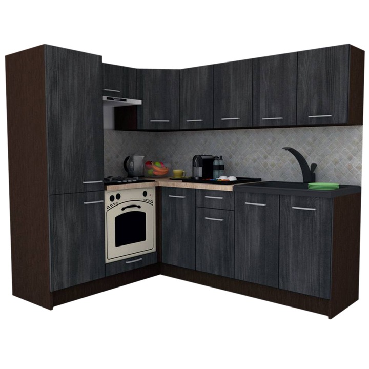 Set Bucatarie de Colt GENA NEW 5 ST. 170-220, Genarom, Cu Corp de Cuptor, Wenge / Decor 8509