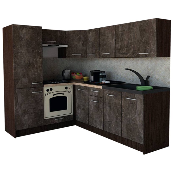 Set Bucatarie de Colt GENA NEW 5 ST. 170-220, Genarom, Cu Corp de Cuptor, Wenge / Decor 4299