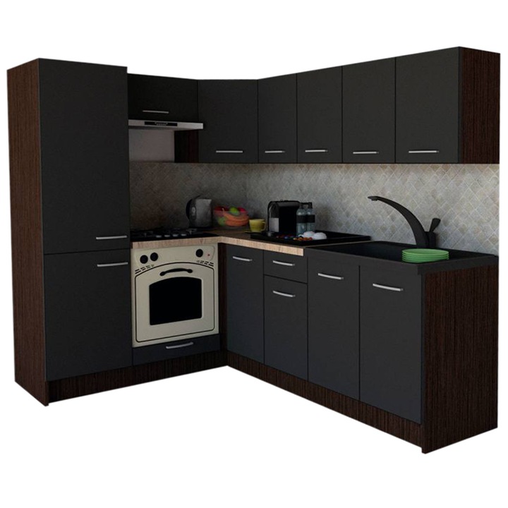 Set Bucatarie de Colt GENA NEW 5 ST. 170-220, Genarom, Cu Corp de Cuptor, Wenge / Decor 0164