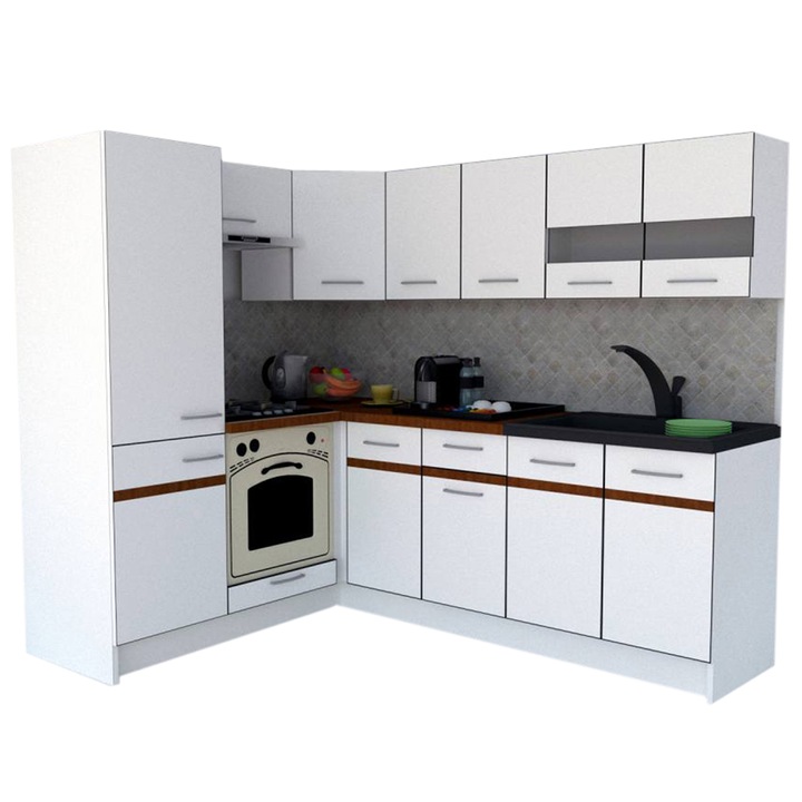 Set Bucatarie de Colt GENA NEW 5 ST. 170-220, Genarom, Cu Corp de Cuptor, Alb