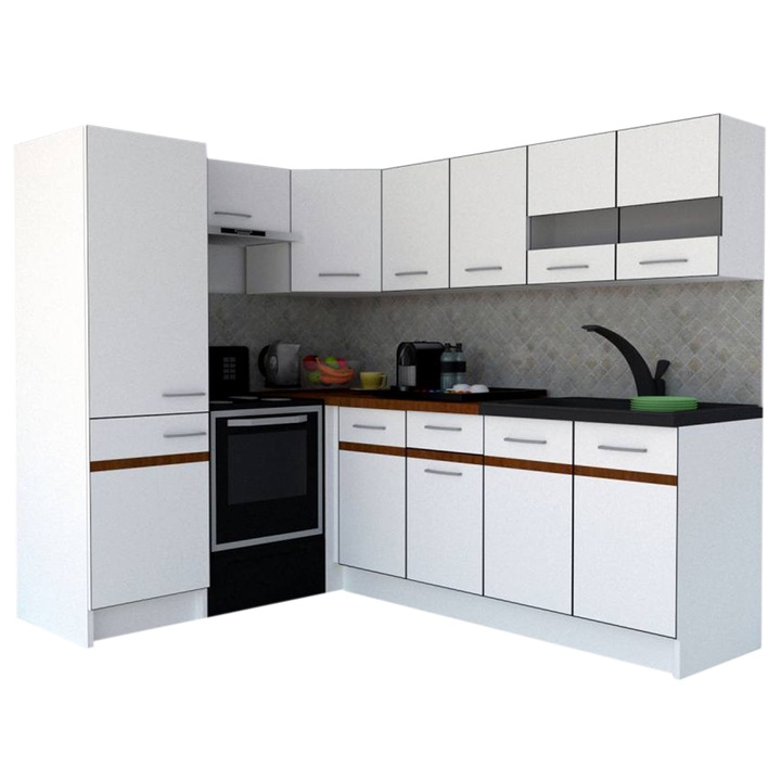 Set Bucatarie de Colt GENA NEW 6 ST. 170-220, Genarom, Fara Corp de Cuptor, Alb