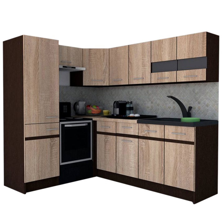 Set Bucatarie de Colt GENA NEW 6 ST. 170-220, Genarom, Fara Corp de Cuptor, Stejar Sonoma