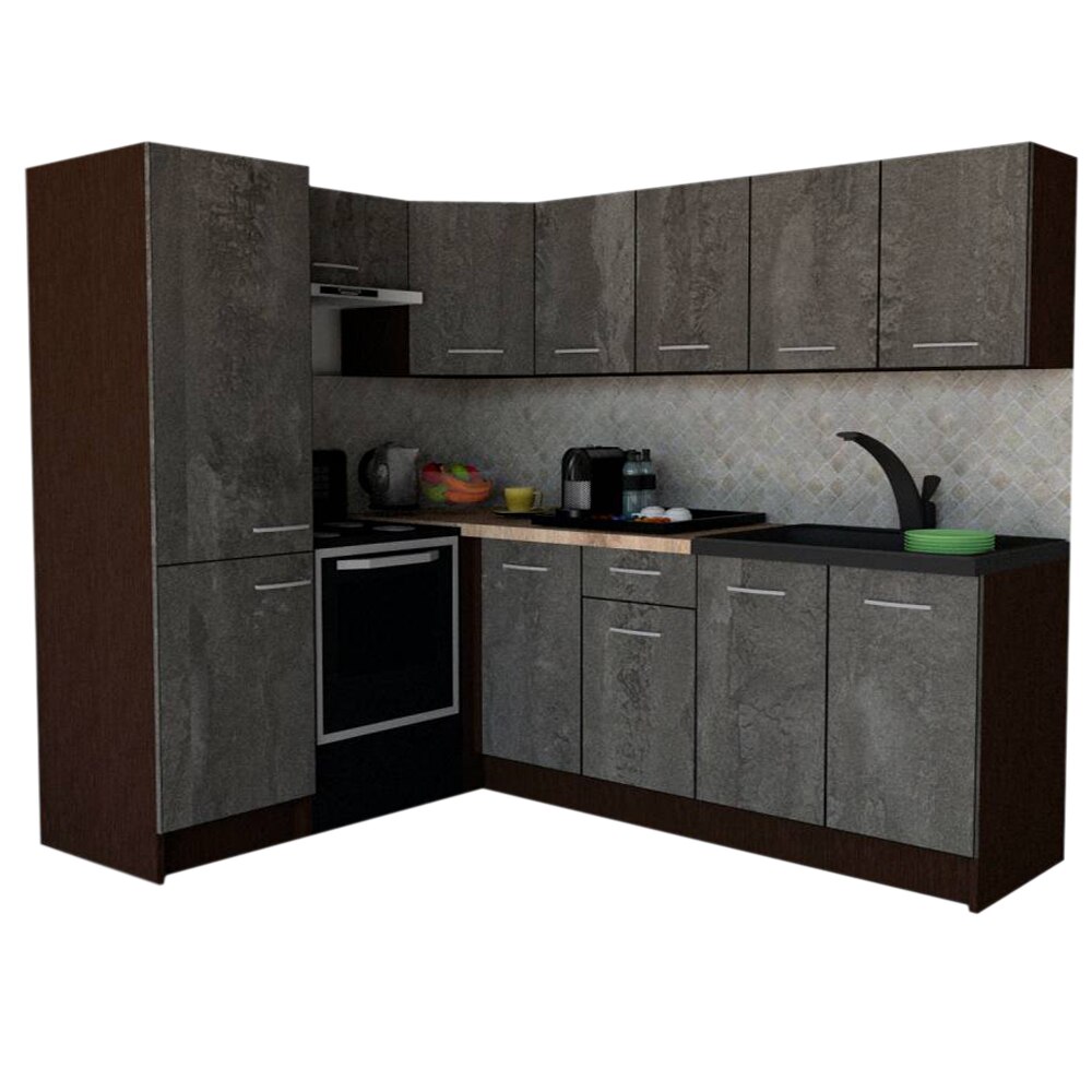 Set Bucatarie de Colt GENA NEW 6 ST. 170-220, Genarom, Fara Corp de Cuptor, Wenge / Decor K352