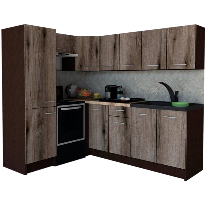 Set Bucatarie de Colt GENA NEW 6 ST. 170-220, Genarom, Fara Corp de Cuptor, Wenge / Decor K366