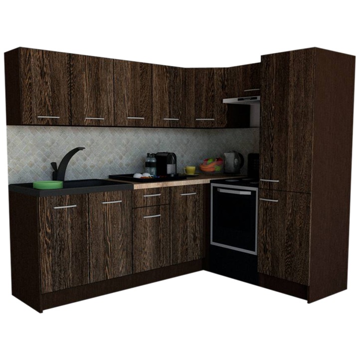 Set Bucatarie de Colt GENA NEW 6 DR. 170-220, Genarom, Fara Corp de Cuptor, Wenge / Decor 7648