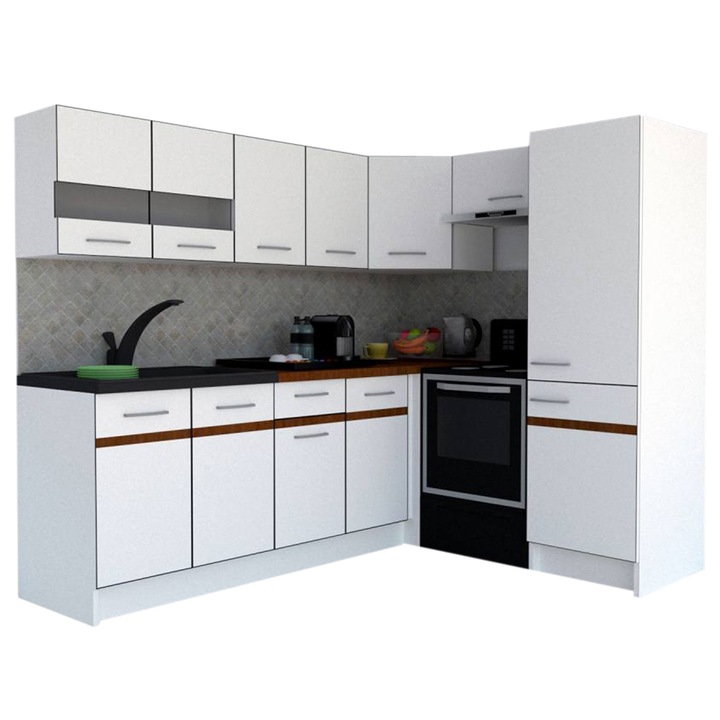 Set Bucatarie de Colt GENA NEW 6 DR. 170-220, Genarom, Fara Corp de Cuptor, Alb