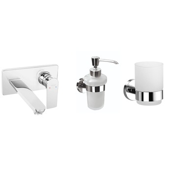 Pachet 3in1 Baterie ingropata lavoar Square cu Dozator Sapun si Port pahar Sticla, crom Pachet 3in1 Baterie ingropata lavoar Square cu Dozator Sapun si Port pahar Sticla, crom