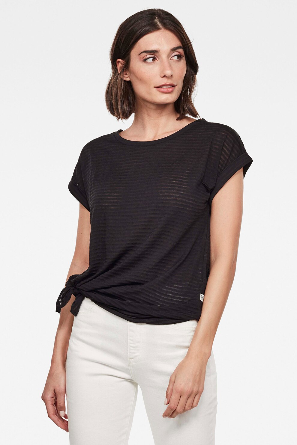 G-Star RAW, Tricou cu detaliu innodat Luge, Negru, XS