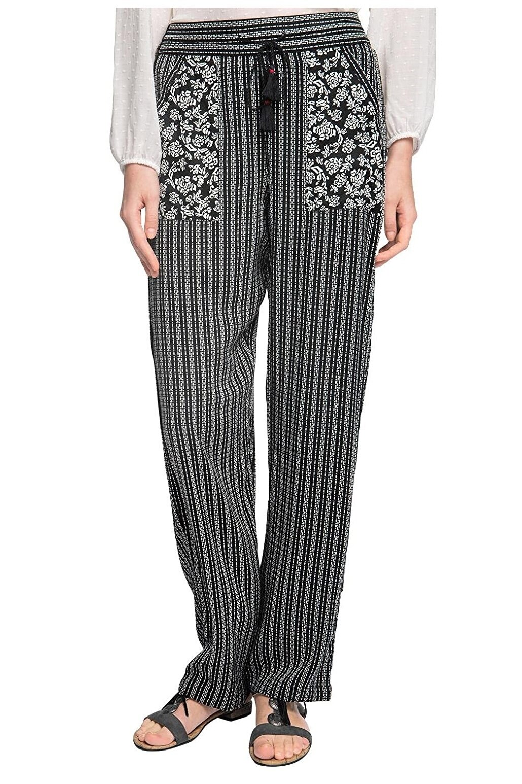 Pantaloni, EDC, Alb/Negru, 34