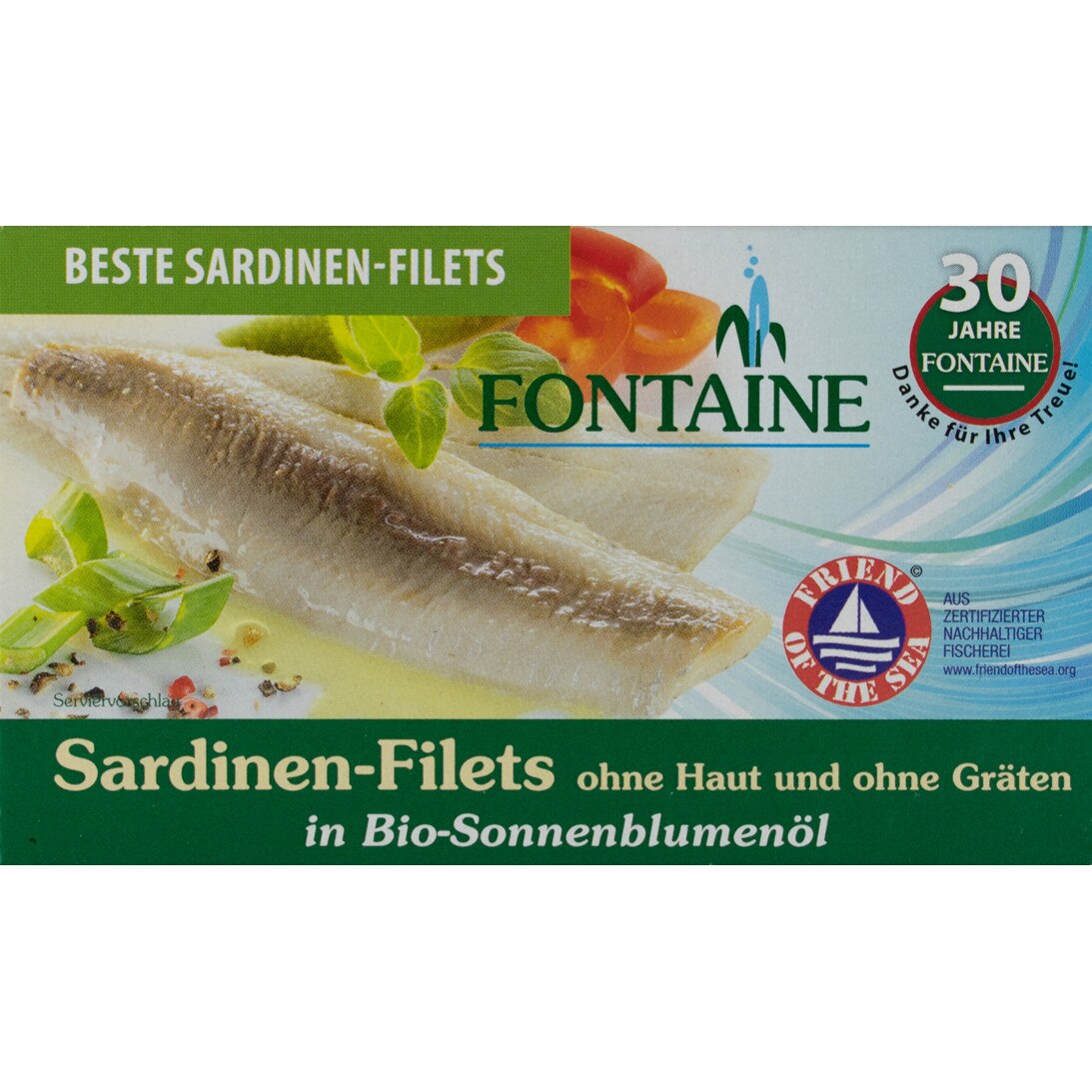 Sardine fara piele si fara oase, in ulei bio de floarea soarelui, Fontaine 120g