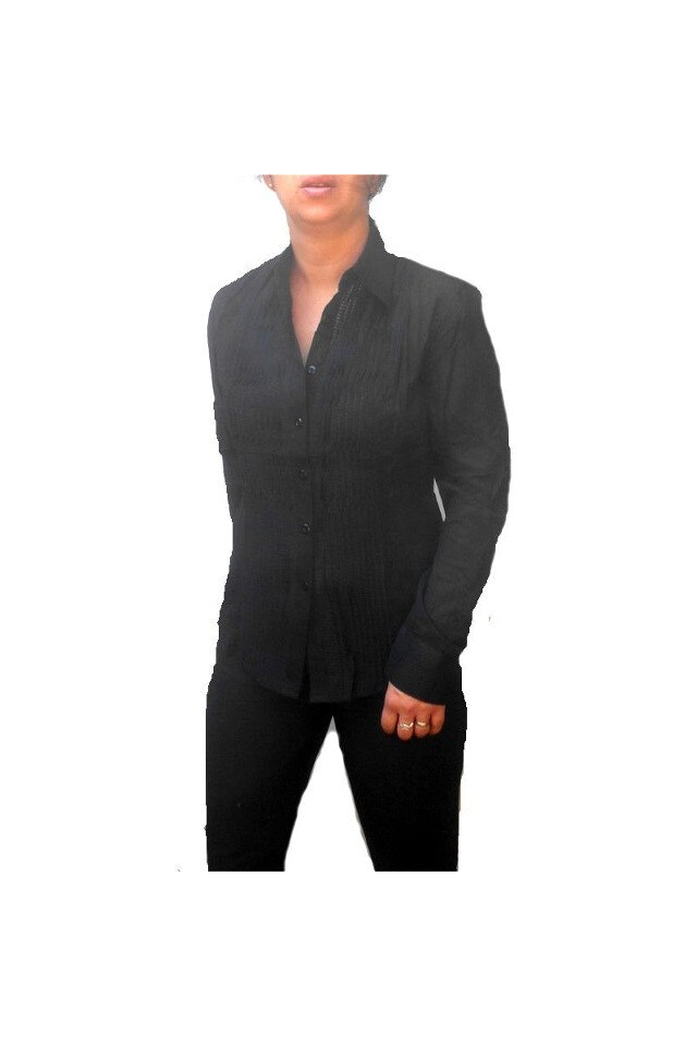 Camasa cu pliuri Inkastyl P172 F culoare negru