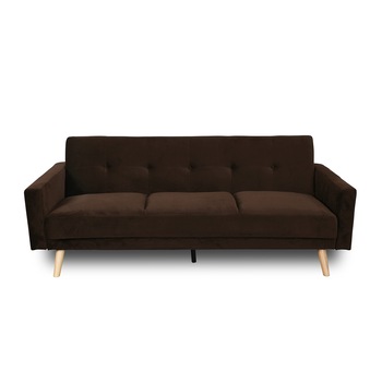 Canapea extensibila 3 locuri Cristina, Mobila Sigma, catifea Brown, 210x87x86 cm Canapea extensibila 3 locuri Cristina, Mobila Sigma, catifea Brown, 210x87x86 cm