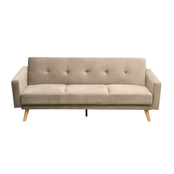 Canapea extensibila 3 locuri Cristina, Mobila Sigma, catifea Beige, 210x87x86 cm Canapea extensibila 3 locuri Cristina, Mobila Sigma, catifea Beige, 210x87x86 cm