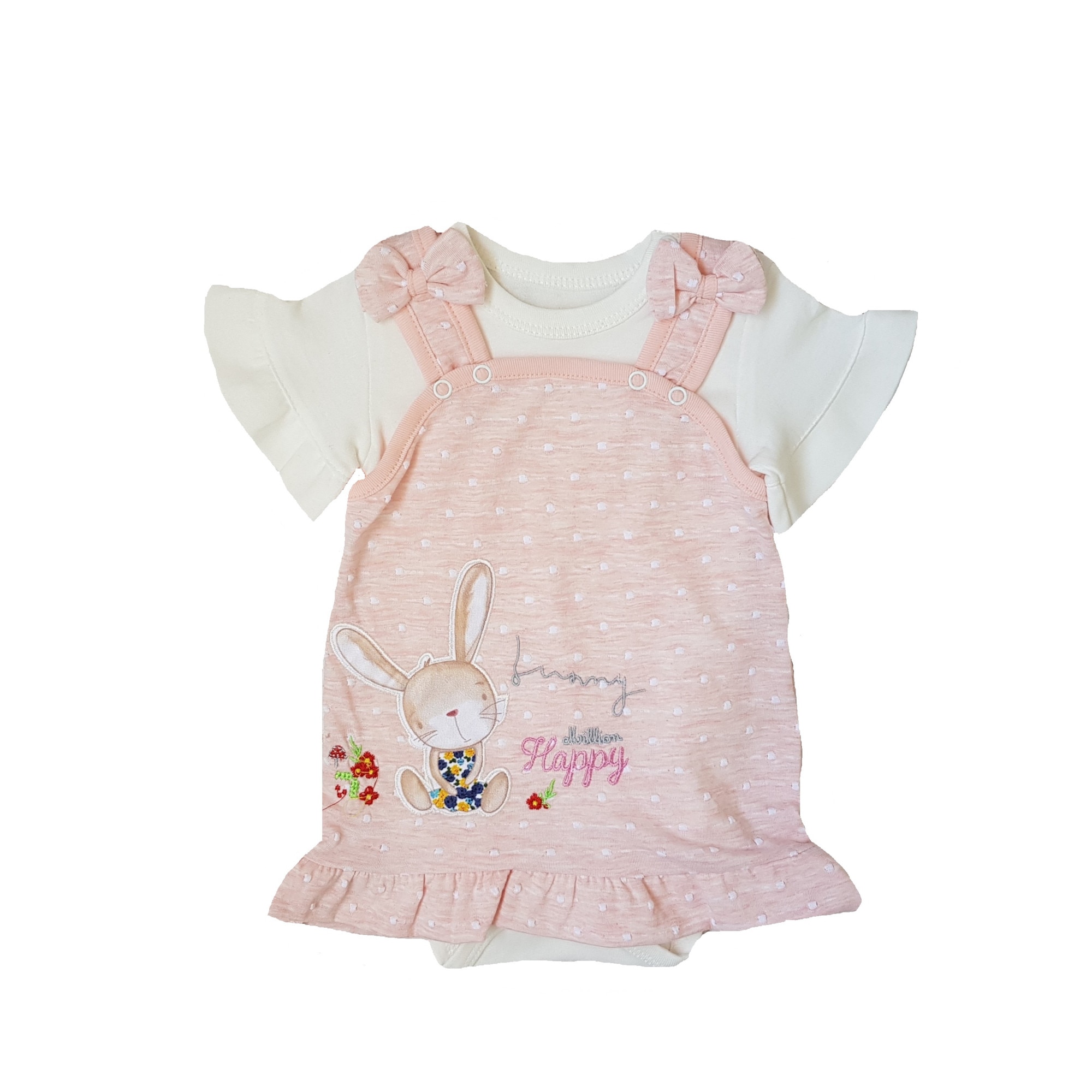 Salopeta rochita de vara, bumbac, Alb/Roz