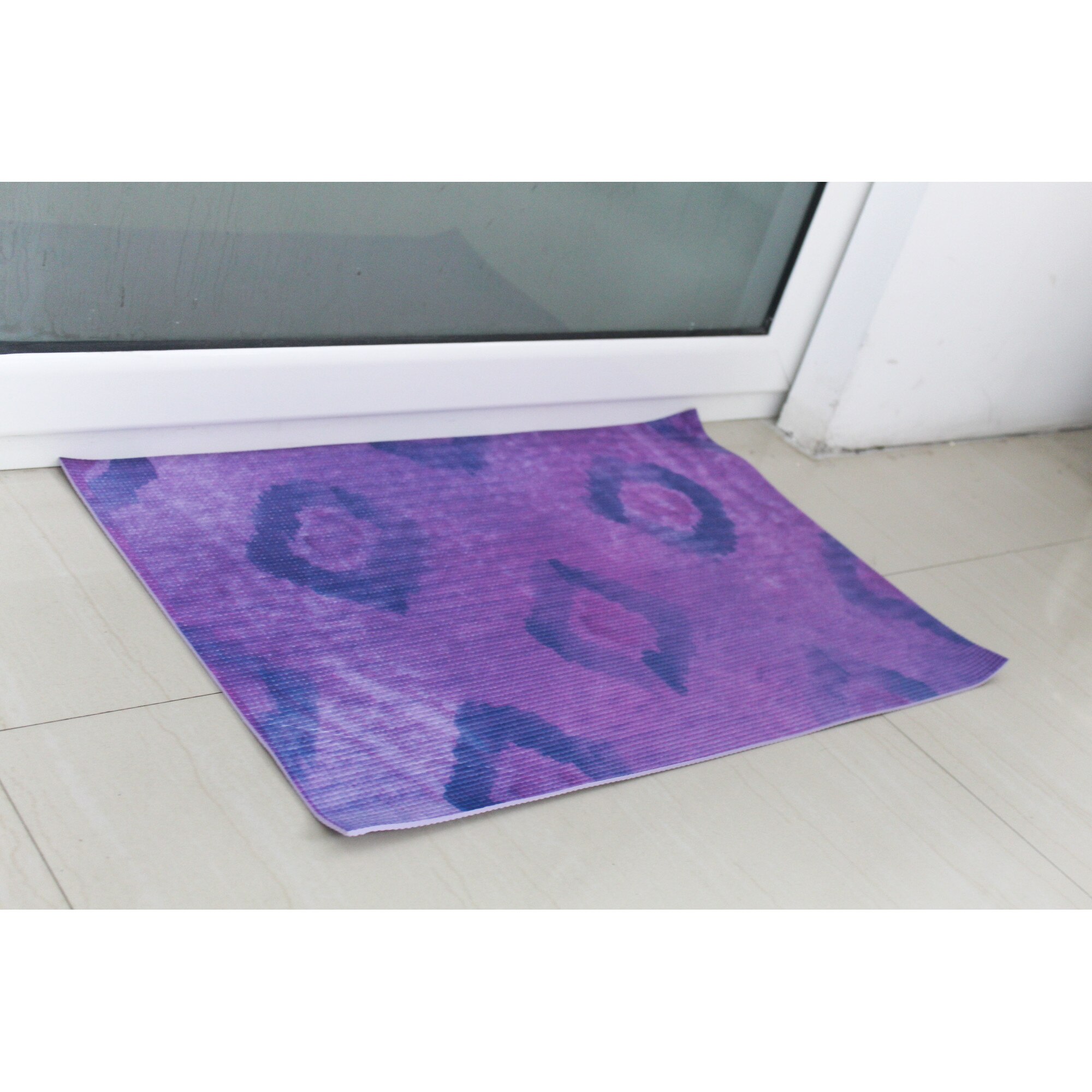 Covoras intrare , antiderapant, 60x40cm, poliester, model geometric ,culoare mov si albastru