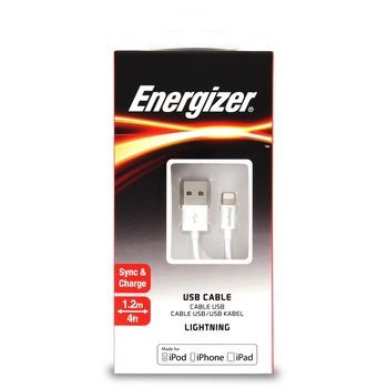 Cablu Energizer Lighting pentru iPhone 5/5S/5C/6/6S/6 Plus/6S Plus, iPad 3/4, MFI, 1.2m Cablu Energizer Lighting pentru iPhone 5/5S/5C/6/6S/6 Plus/6S Plus, iPad 3/4, MFI, 1.2m