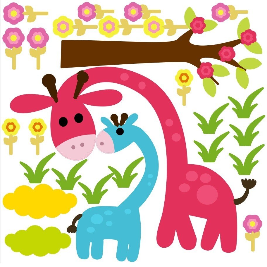 Girafe colorate - Sticker Decorativ - 119 x 117 cm