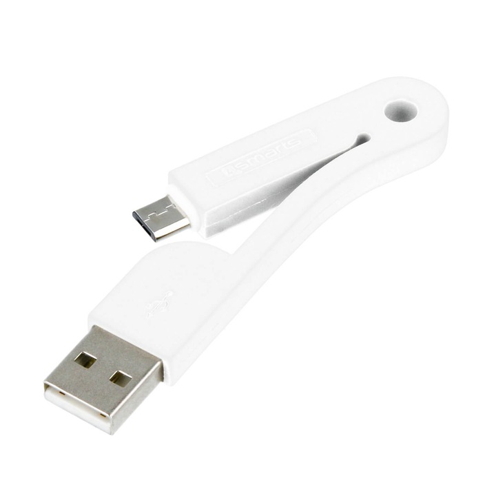 Компактен сгъваем microUSB кабел 4smarts FoldLink Micro-USB Mini Cable за мобилни устройства с microUSB вход, Бял