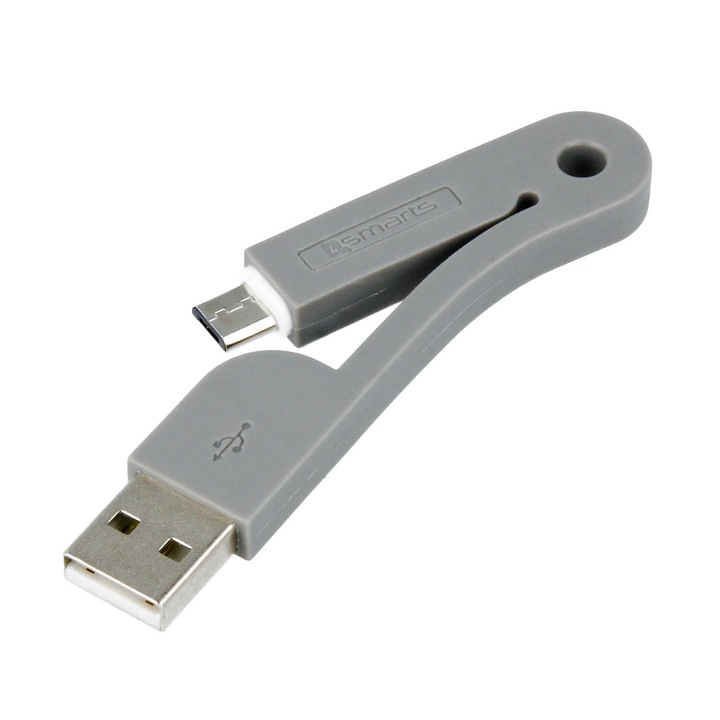 Компактен сгъваем microUSB кабел 4smarts FoldLink Micro-USB Mini Cable за мобилни устройства с microUSB вход, сив